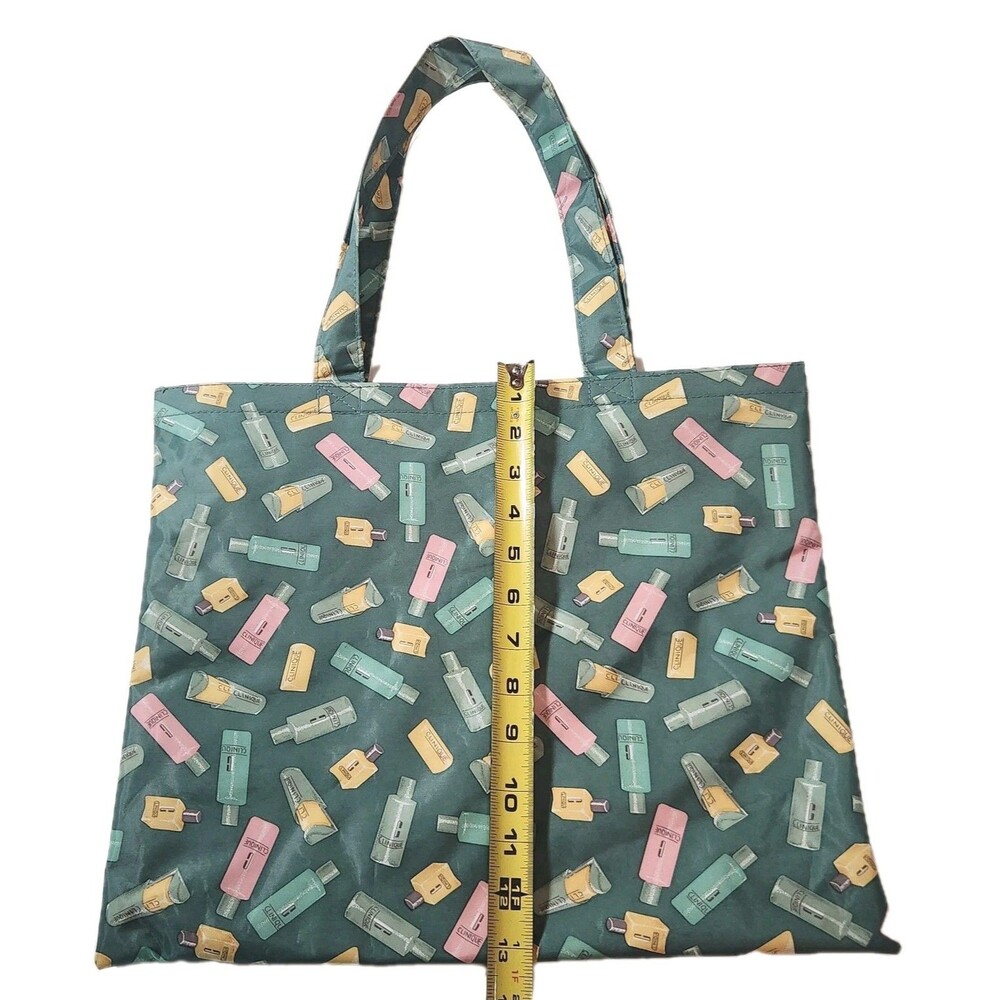Clinique Tote Bag 16x13" Summer Vibes Green Cosmetic Bottle Design Collectible - Picture 5 of 9